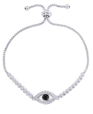 Macy's Black Diamond Accent Evil Eye Adjustable Bolo Bracelet In Silver Plate