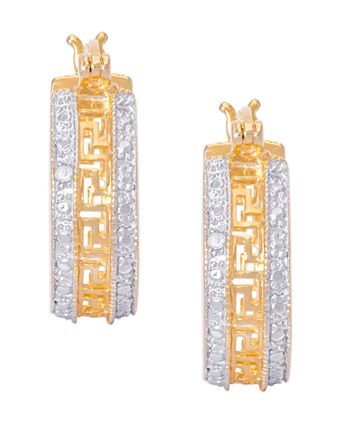 Macy's - Diamond Accent Greek Key Design Huggie Hoop Earrings in Two Tone Gold Plate