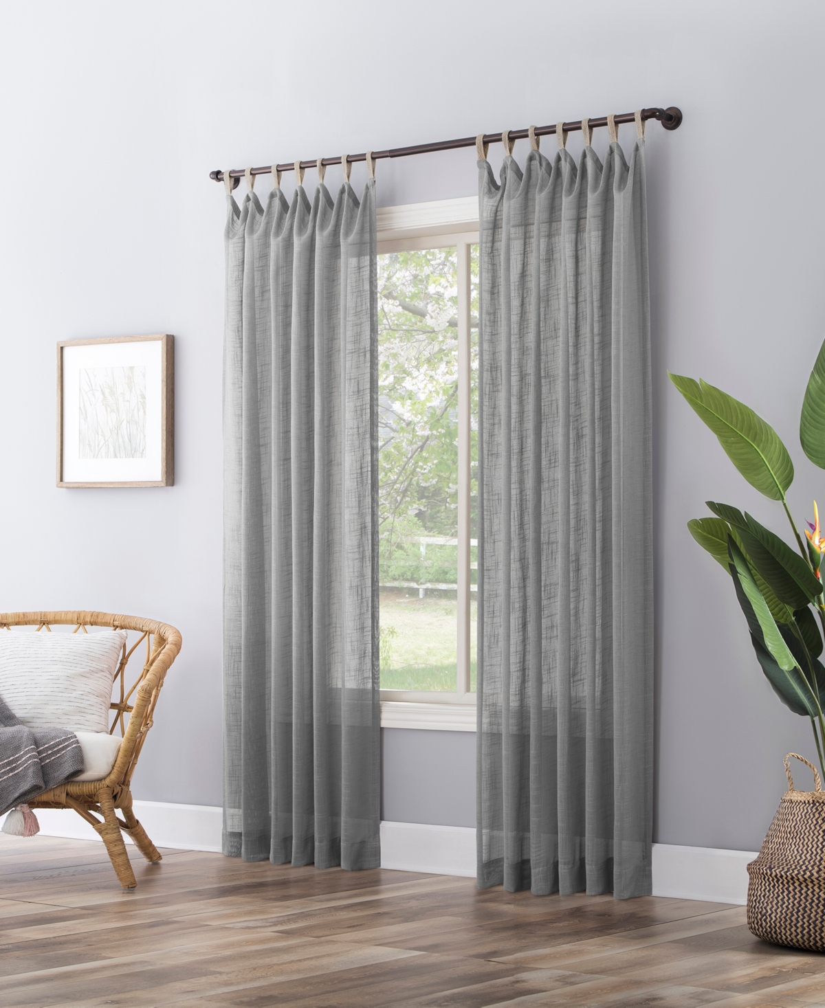 Ceri Linen Texture Jute Tabs Semi-Sheer Tab Top Curtain Panel