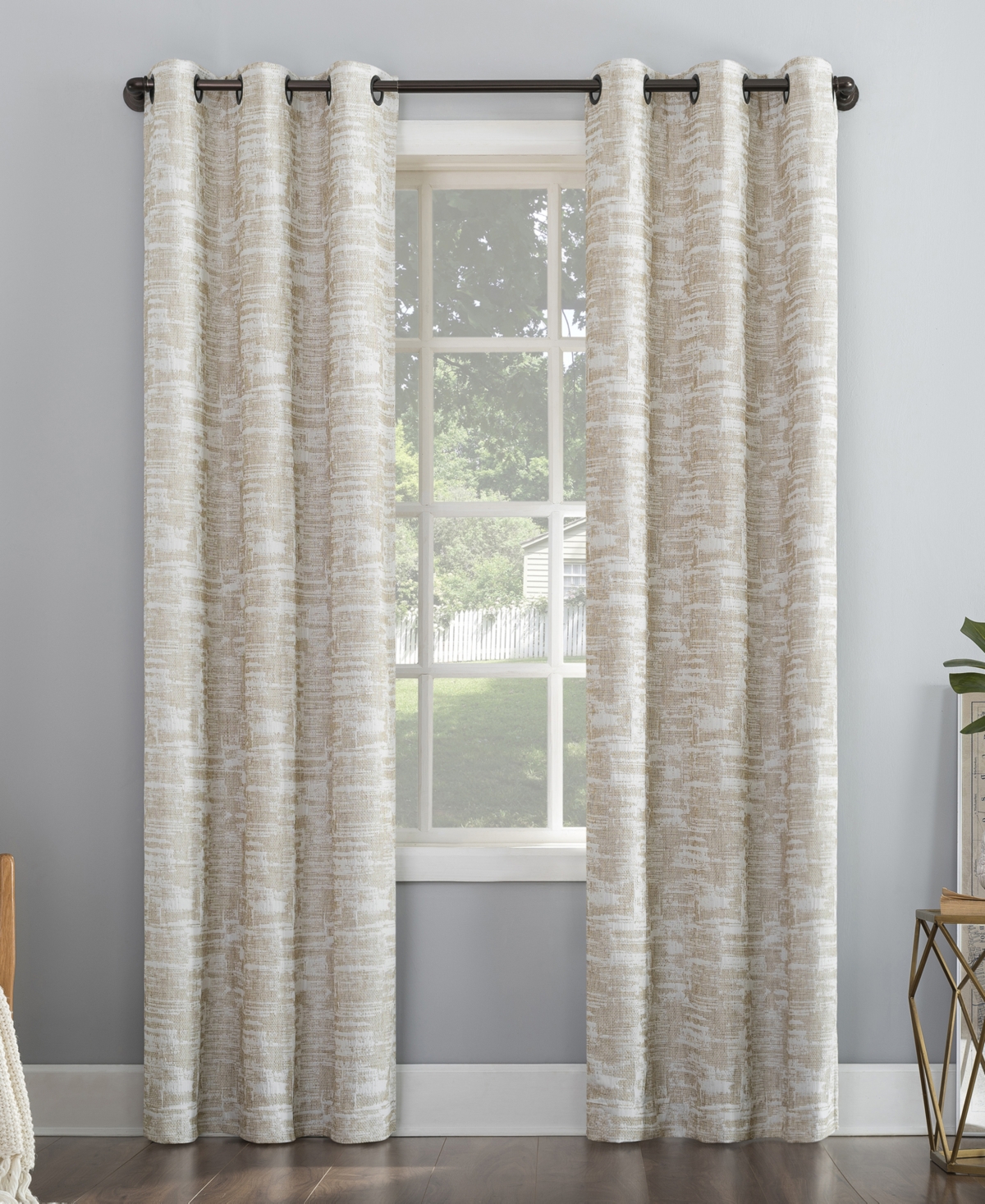 Sun Zero Parrish Distressed Grid Thermal Extreme 100% Blackout Grommet Curtain Panel In Light Beige