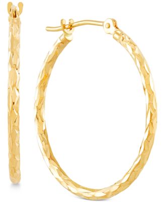Textured Oval Hoop Earrings in 10k Gold, 1"