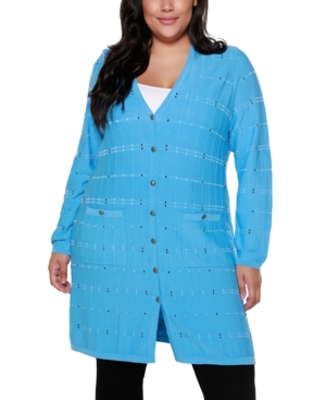 Belldini Black Label Long Sleeve Button Up Duster Cardigan In Ethereal Blue