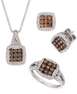 chocolate diamond earring and necklace set