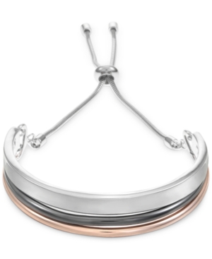 Alfani Curved Bar Slider Bracelet, Created For Macy's In Tri-tone/silver