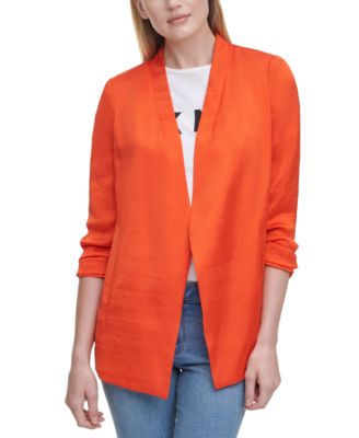 DKNY - Solid Scrunch-Sleeve Collarless Blazer
