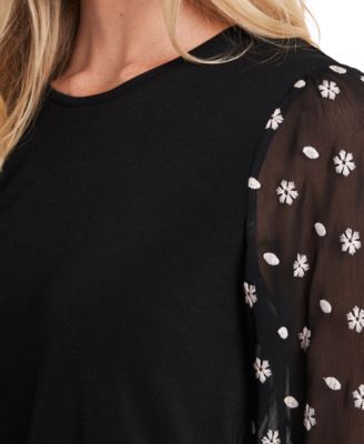 (取寄) シーシー レディース パフ スリーブ ティー ウィズ タイ CeCe women Puff Sleeve Tee With Tie Rich Black CeCe Women's Clip Dot Tie 3/4-Sleeve V-Neck Top - Macy's