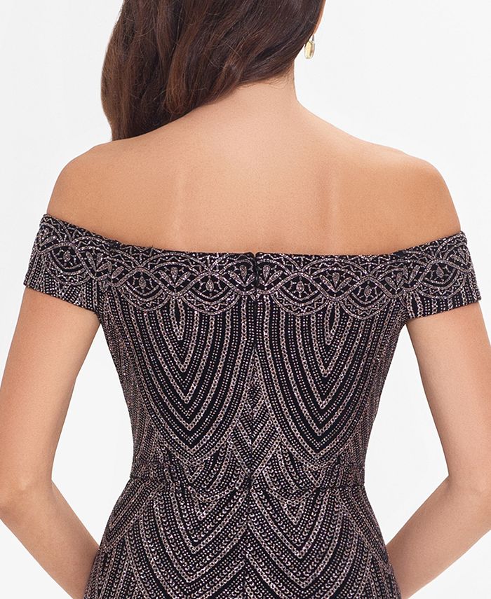 Betsy And Adam Off The Shoulder Glitter Gown And Reviews Dresses Women Macys