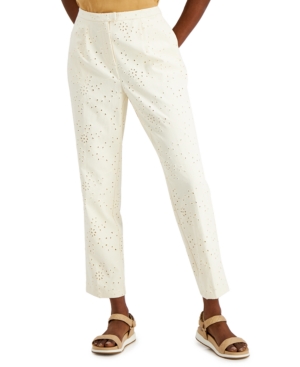 Alfani Straight-leg Eyelet Pants, Created For Macy's In Antique White