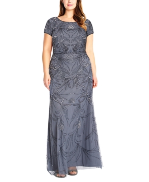 Adrianna Papell Plus Size Blouson Sequin Gown In Dusty Blue