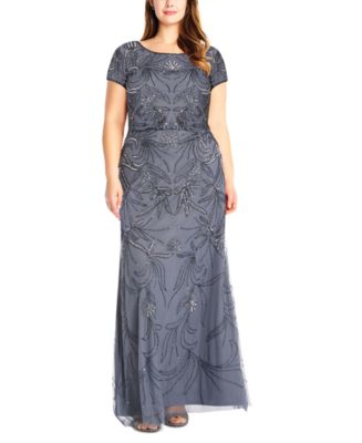 Adrianna Papell Plus Size Blouson Sequin Gown - Macy's