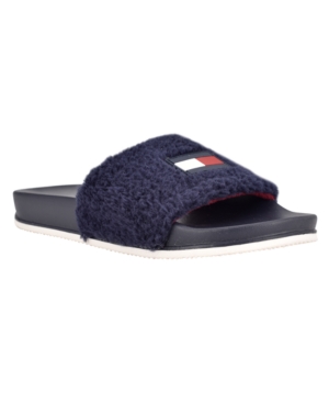 Tommy Hilfiger Women s Dezia Furry Pool Slides Women s Shoes In Dark Blue ModeSens