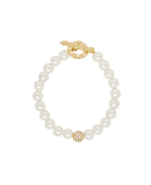 Shop Ettika Pearl Beaded Toggle Bracelet In Gold Plated