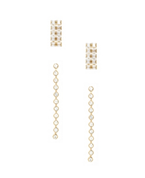 Shop Ettika Crystal Drop Earring Set Of 2 In Gold Plated