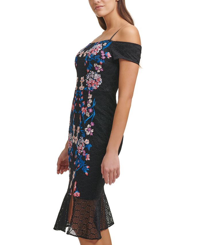 GUESS Off-The-Shoulder Embroidered Lace Midi Dress & Reviews - Dresses ...