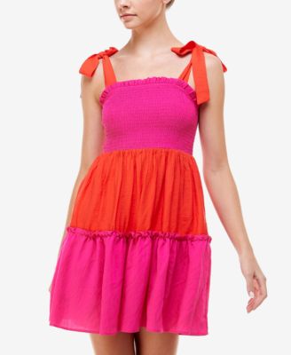 pink and red colorblock dress