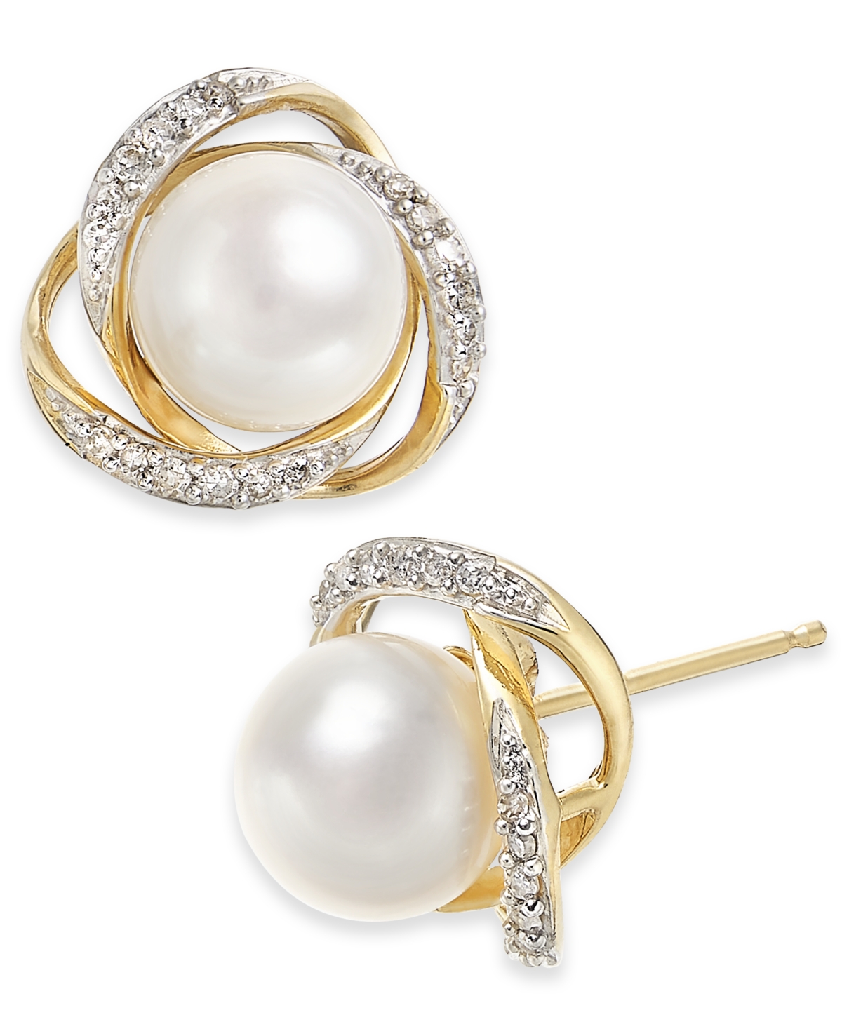 Cultured Freshwater Pearl (7mm) & Diamond (1/8 ct. t.w.) Stud Earrings in 14k Gold - White Gold