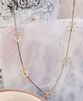 Gold-Tone Crystal Flower Frontal Necklace, 16" + 3" extender