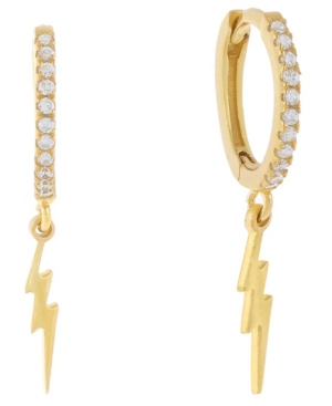 ADINAS JEWELS 14K GOLD PLATED OVER STERLING SILVER CUBIC ZIRCONIA LIGHTNING BOLT HUGGIE EARRING