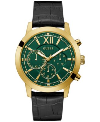GUESS - Men's Black Leather Strap Watch 42mm