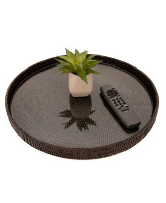 Artifacts Trading Company Round Serving-Ottoman Tray with Glass Insert