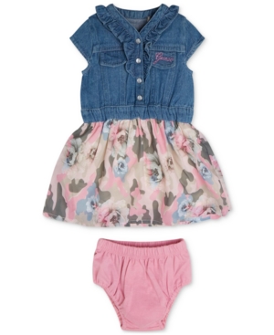 Guess Baby Girls 2-Pc Denim and Printed Chiffon Dress With Diaper Cover