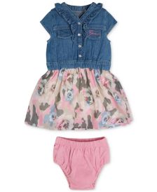 Baby Girls 2-Pc. Denim and Printed Chiffon Dress With Diaper Cover