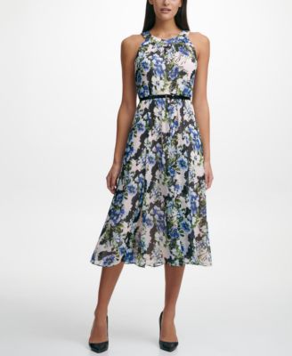 Tommy Hilfiger Belted Chiffon Midi Dress - Macy's