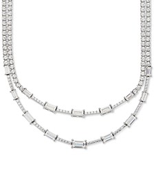 Cubic Zirconia Layered 18" Statement Necklace in Sterling Silver