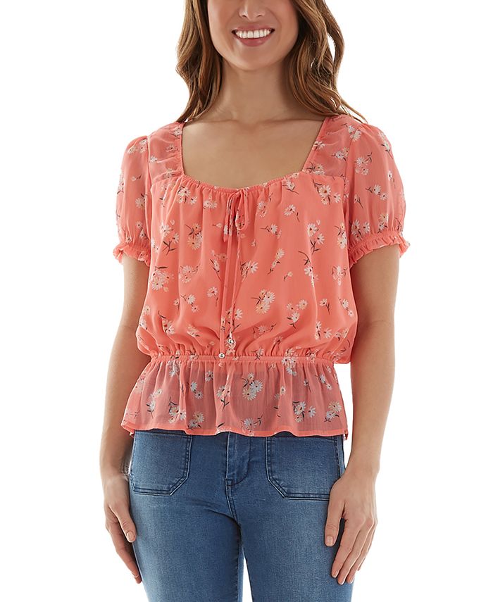 BCX Juniors' FloralPrint Peplum Top & Reviews Tops Juniors Macy's
