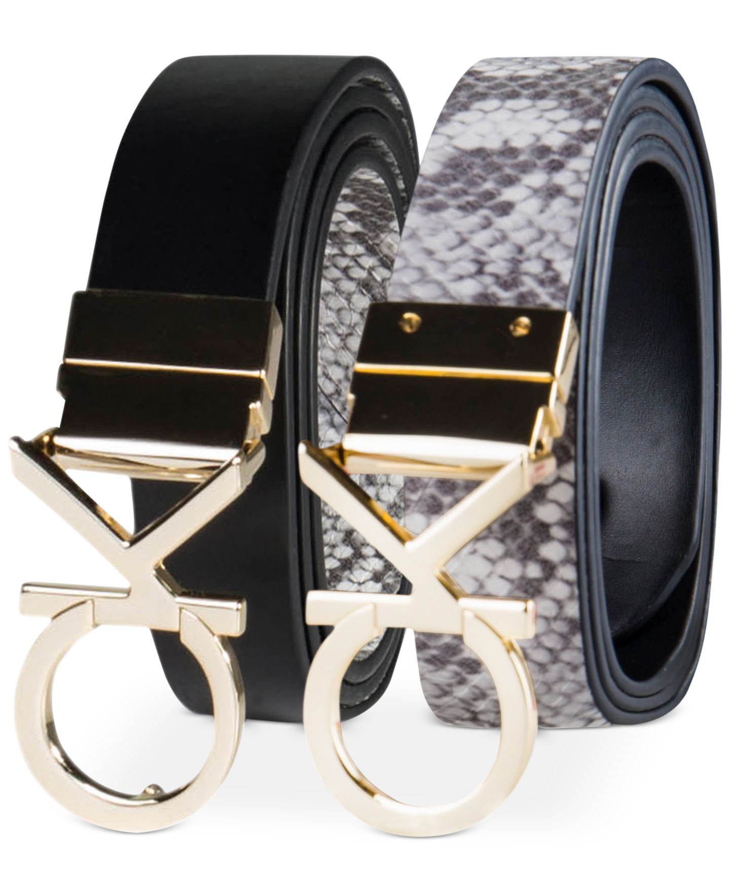 Женский ремень Calvin Klein Reversible Monogram Buckle, цвет: Чёрный / Серый — фото 7