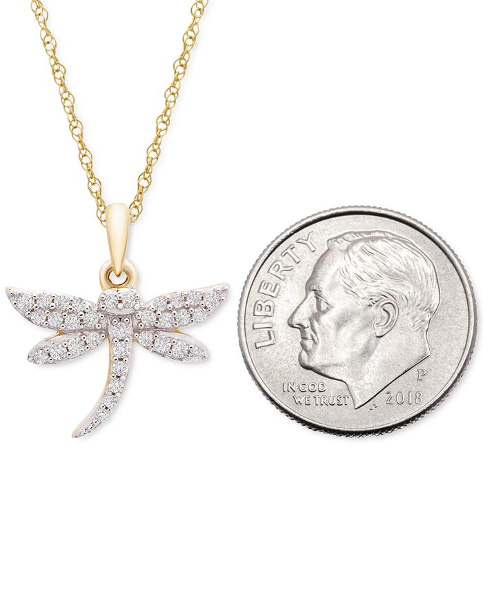 Wrapped - Diamond Dragonfly 18" Pendant Necklace (1/8 ct. t.w.) in 10k Gold