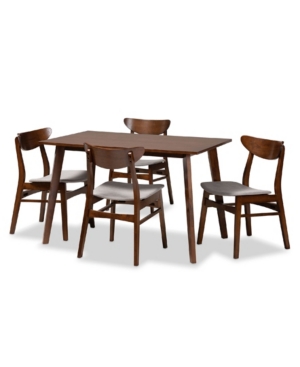 Baxton Studio Philip Mid-century Modern Transitional Fabric Upholstered 5 Piece Dining Set In Light Gray