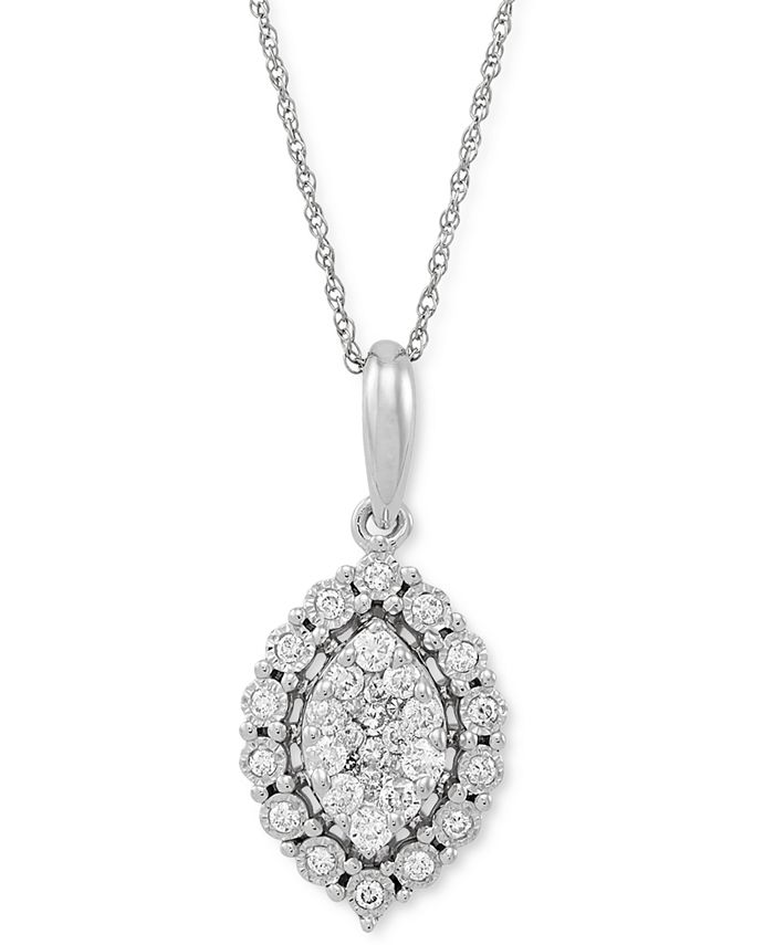 Macy's - Diamond Marquise Cluster Halo 18" Pendant Necklace (1/3 ct. t.w.) in 10k White Gold