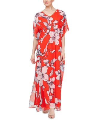 SL Fashions Smocked Floral Kaftan Maxi Dress - Macy's