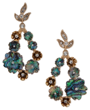 lonna & lilly Gold-Tone Crystal & Mother-of-Pearl Flower Open Drop Earrings
