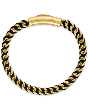 ESQUIRE MEN'S JEWELRY NYLON CORD STATEMENT BRACELET IN GOLD ION-PLATED STAINLESS STEEL OR STAINLESS STEEL, CREATED FOR MAC