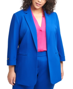 Calvin Klein Plus Size Open-Front Roll-Tab Blazer