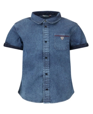 Big Boys Short Sleeve Stretch Denim Button Front Shirt