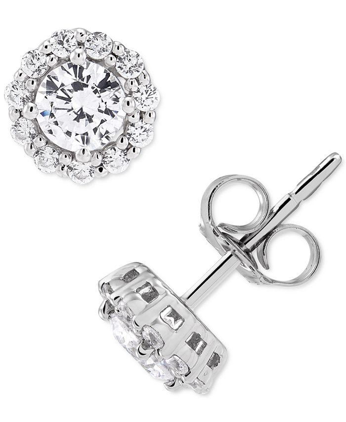Grown with Love IGI Certified Lab Grown Diamond Halo Stud Earrings (1 Ct. t.w.) in 14K White Gold - White Gold