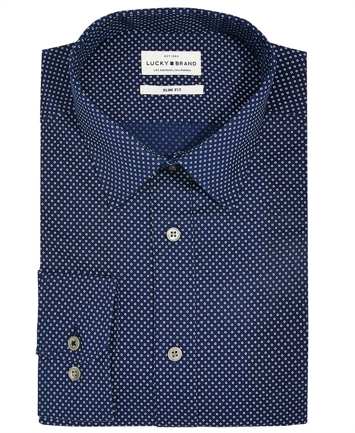 Lucky Brand Men's Slim-Fit Moisture-Wicking Dot-Print Dress Shirt - Macy's