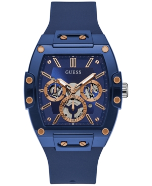 Shop Guess Men's Blue Silicone Strap Watch 43mm