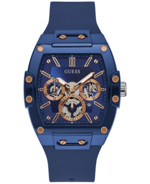 Guess Men's Blue Silicone Strap Watch 43mm In Blue