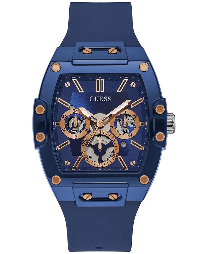GUESS - Men's Blue Silicone Strap Watch 43mm