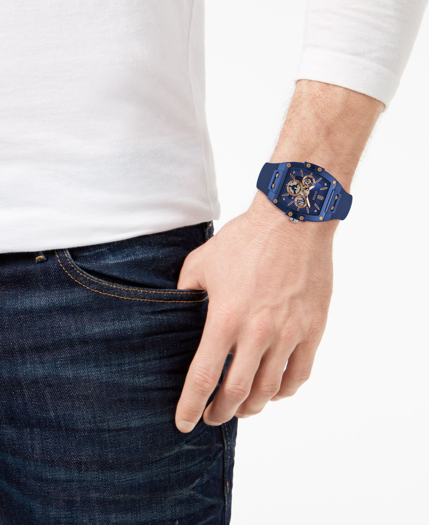 Men's Blue Silicone Strap Watch 43mm