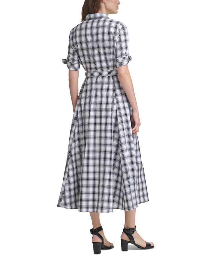 Calvin Klein Plaid Belted Maxi Dress - Macy's