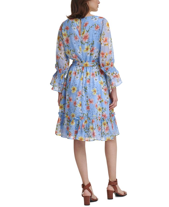 Calvin Klein Printed-Chiffon Keyhole Dress - Macy's