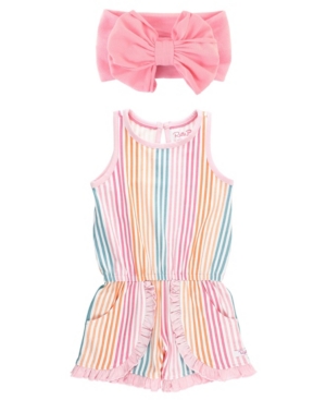 Baby Girls Daydream Stripe Trim Romper and Bow Headband Set
