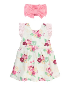 Baby Girls Pinafore Dress and Bow Headband Set