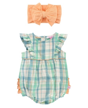 Baby Girls Waterfull Woven Romper and Bow Headband Set