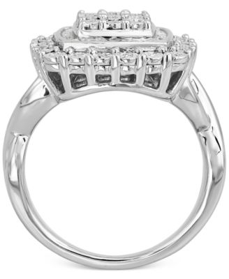 Diamond Square Halo Cluster Ring (1/4 ct. t.w.) in Sterling Silver